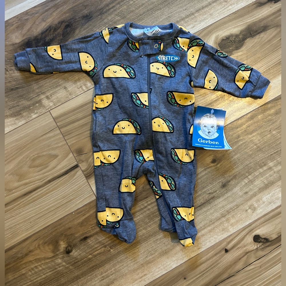 Gerbers taco zipper footed onesie NWT